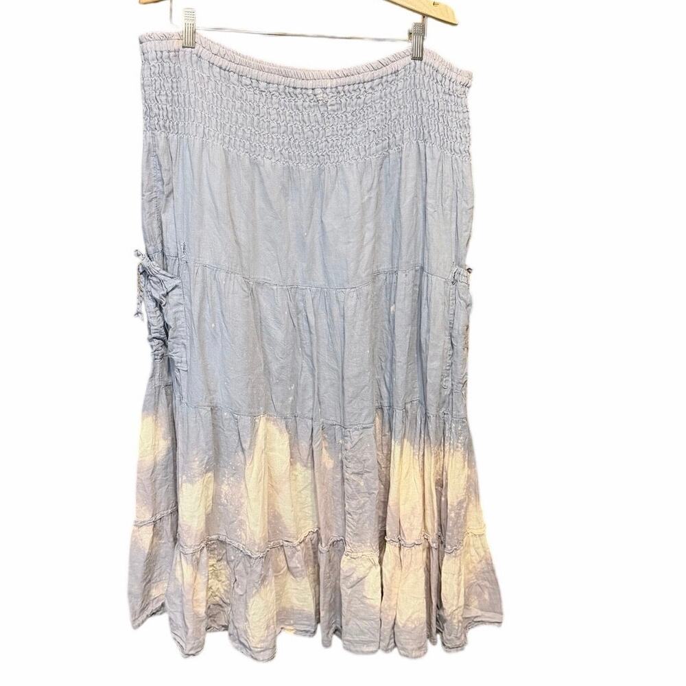 Cotton Flower 100% cotton boho tiered skirt bleach distressed cargo pocket large